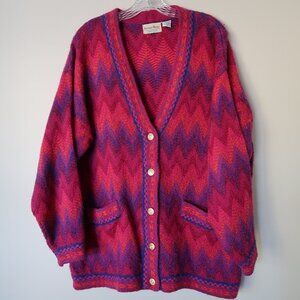 Vintage Boundary Waters Cardigan Women 1X Pink Purple Teachercore 90's cardigan